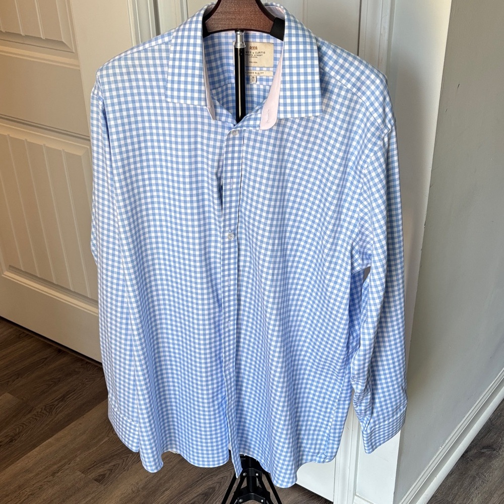 Men's Light Blue Gingham Dress Shirt - Collared Button-Down